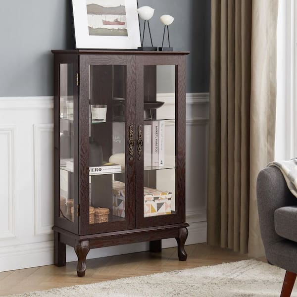 Cherry 25.98 in. Display Cabinet with 2 Glass Doors