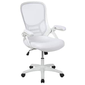 Porter High Back Mesh Swivel Ergonomic Office Chair in White with Flip-Up Arms