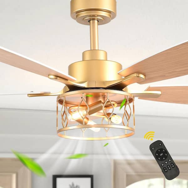 Alcarras 52 in Indoor French Gold Modern Industrial Ceiling Fan with Lights, 6-Speed Reversible Ceiling Fan with Remote