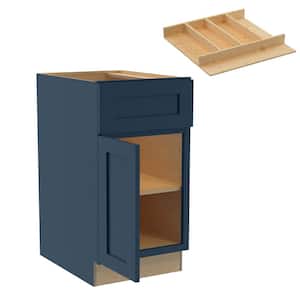 Newport 18 in. W x 24 in. D x 34.5 in. H Blue Painted Plywood Shaker Assembled Base Kitchen Cabinet Left Utility Tray