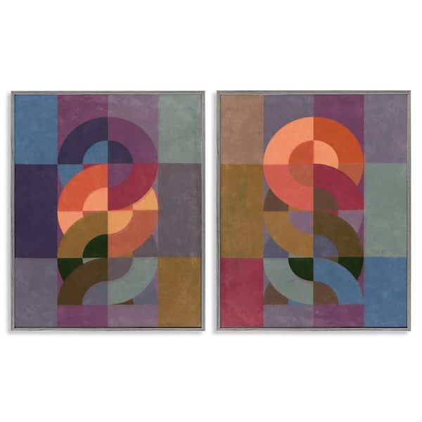 Stupell Industries Linked Circles Patterns by Victoria Barnes 2 Pieces Gray Framed Abstract Giclee Art Print 20 in. x 16 in.