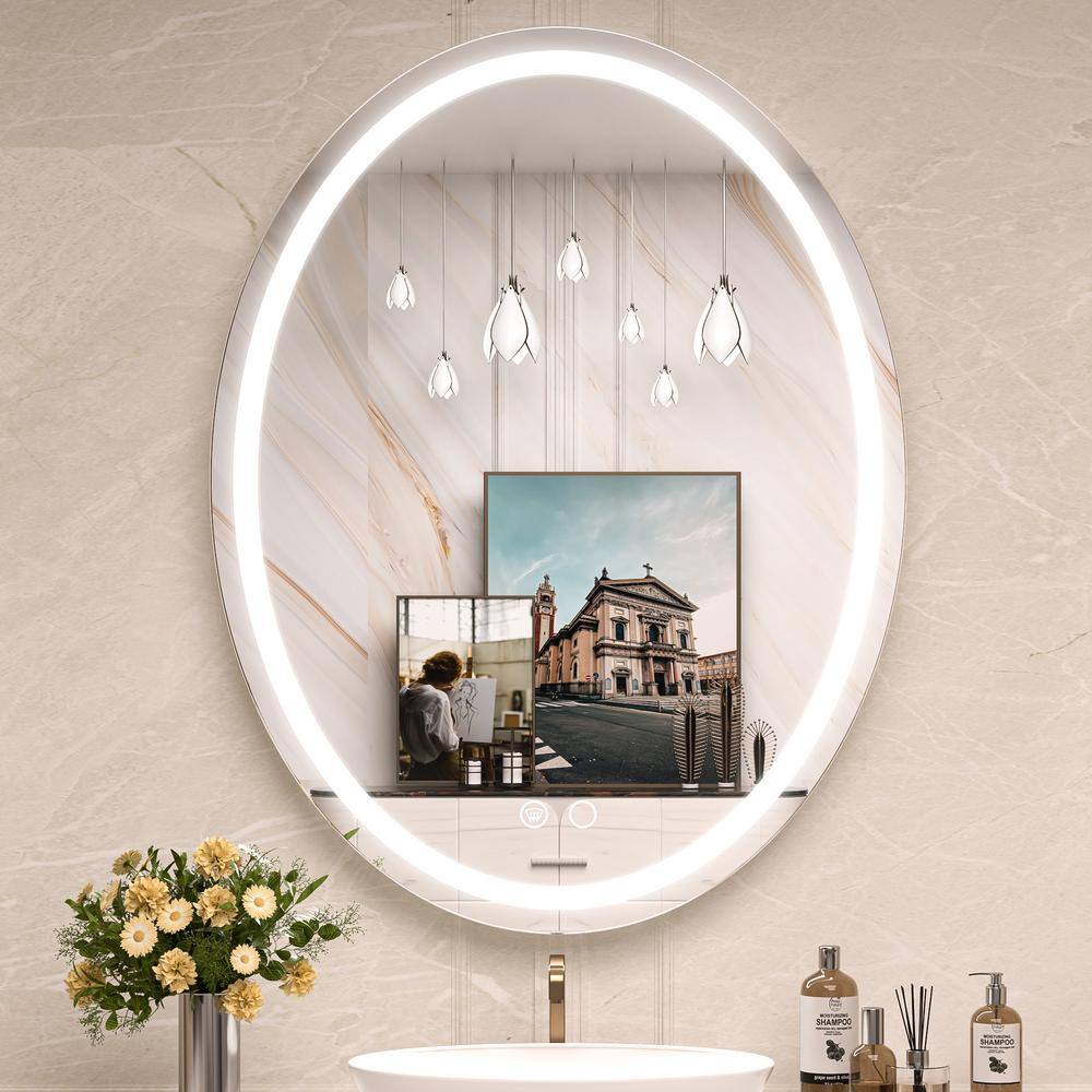 KeonJinn 24 in. W x 32 in. H Large Oval Frameless Anti-Fog Bright ...