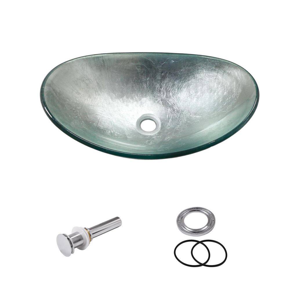 21.46 in. L x 13.78 in. H Above Countertop Oval Light Blue Bathroom Glass Vessel Sink Art Basin Lavatory with Drainer price history on PriceWatchPro