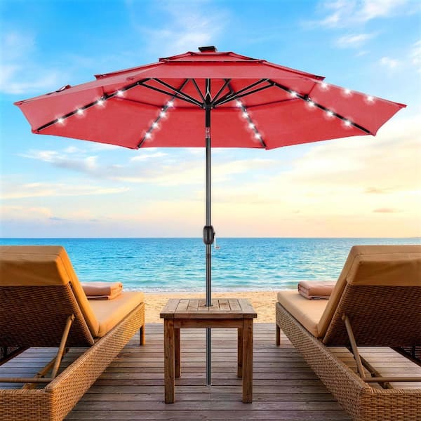 10 ft lighted patio umbrella Cantilever with Solar LED Lights a cross base WESTLAKE 9 Ft Solar LED