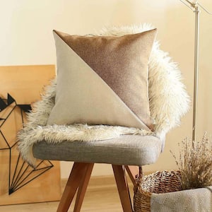 Boho-Chic Handcrafted Jacquard Ivory and Brown 18 in. x 18 in. Square Solid Throw Pillow Cover