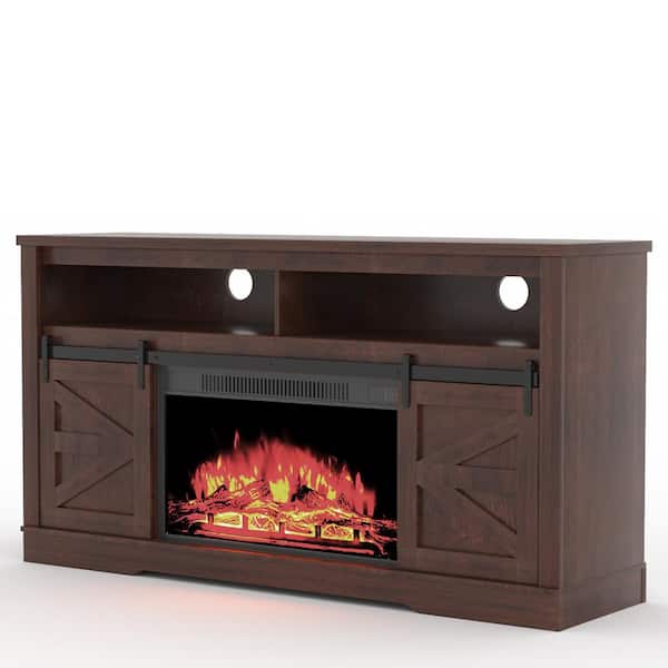 LACOO 59 in. Farmhouse Fireplaced TV Stand with Adjustable Shelves Espresso Environmental Center Fits TV's up to 65 in.