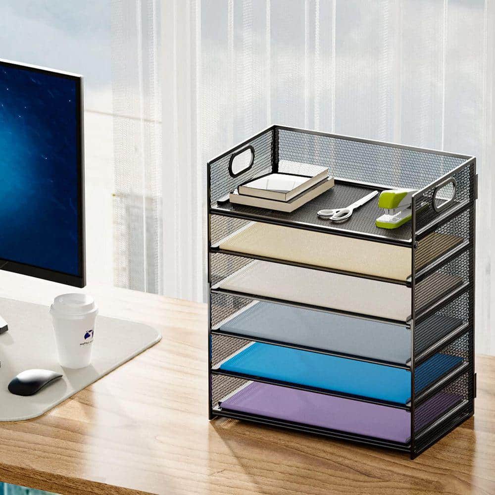 13.5 in. x 12.6 in. 6 Tier Paper Organizer Letter Tray Mesh Desk File ...
