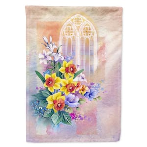 11 in. x 15-1/2 in. Polyester Church Window and Daffodils 2-Sided 2-Ply Garden Flag