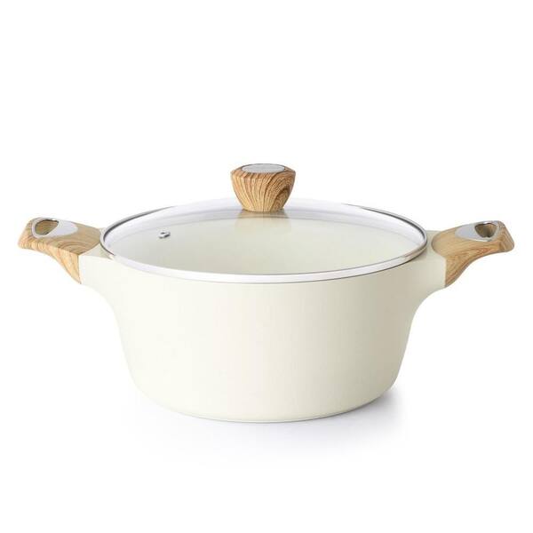 4.5 qt. Ceramic Nonstick Stock Pot with Lid, Non-toxic, Induction Compatible, PFOA PFAS PTFE Free, White
