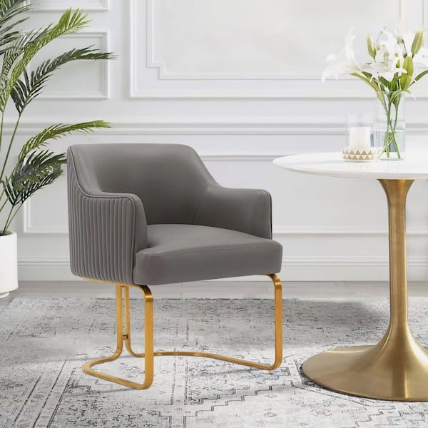 Manhattan Comfort Raya Taupe Modern Faux Leather Upholstered Dining Armchair DC078 TP