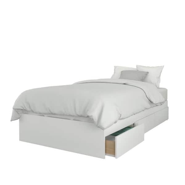 Nexera Aruba 76 in. W White Melamine Twin Size Wood Frame Platform Bed with 3 Drawers and Headboard