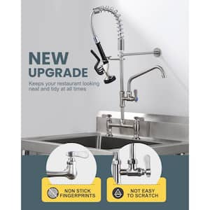 Brass Deck Mount Commercial Triple Handle Pull Down Sprayer Kitchen Faucet with Pre-Rinse Sprayer in Brushed Nickel