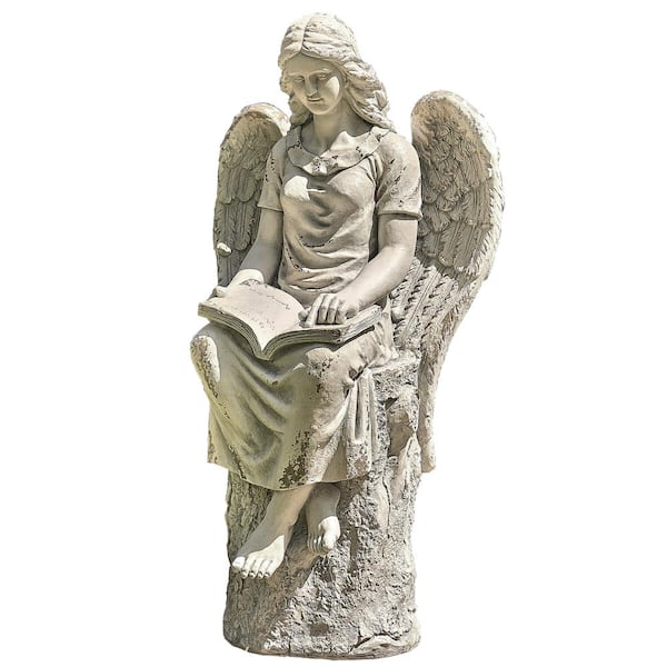 Zaer Ltd. International 46 in. Tall Bronze Sitting Magnesium Angel Garden Statue Reading Book Dina