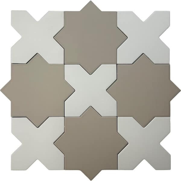 Seville Ecru Taupe 7" Star with Pure White 5" Cross Matte Porcelain Wall and Floor Sample Tile (0.51 sq ft)