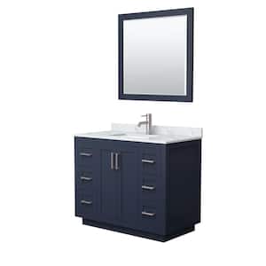 Miranda 42 in. W Single Bath Vanity in Dark Blue with Marble Vanity Top in White Carrara with White Basin and Mirror