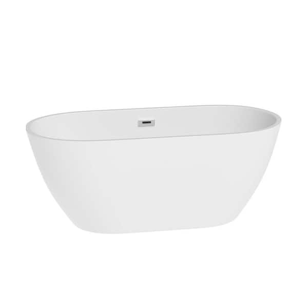 Whatseaso 59.06 in. Acrylic Flatbottom Freestanding Non-Whirlpool Soaking Bathtub in White