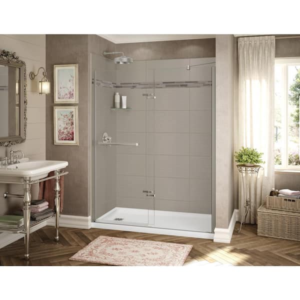 MAAX Utile Origin 32 in. x 60 in. x 83.5 in. Alcove Shower Stall in Greige with Left Drain Base in White