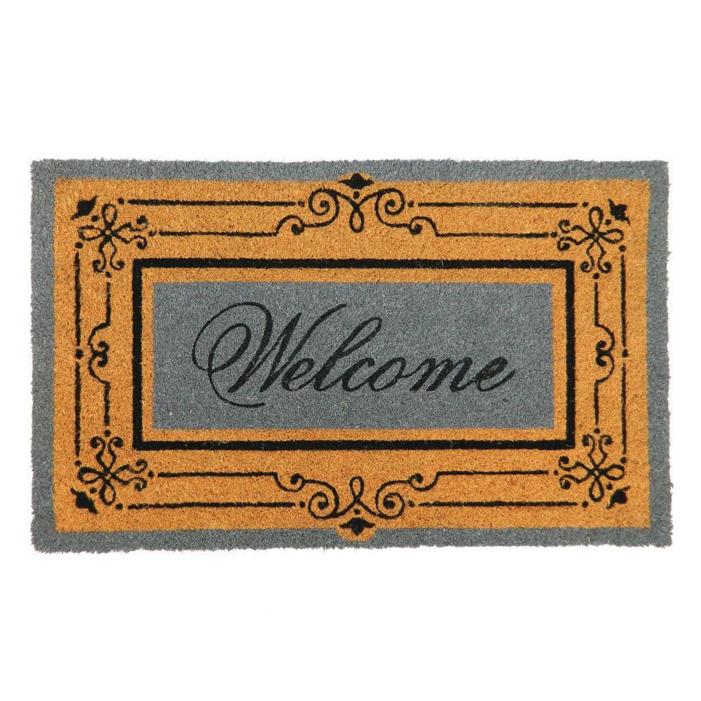 Welcome Multi 18 in. W x 30 in. L Coir Non-Slip Indoor Outdoor Door Mat
