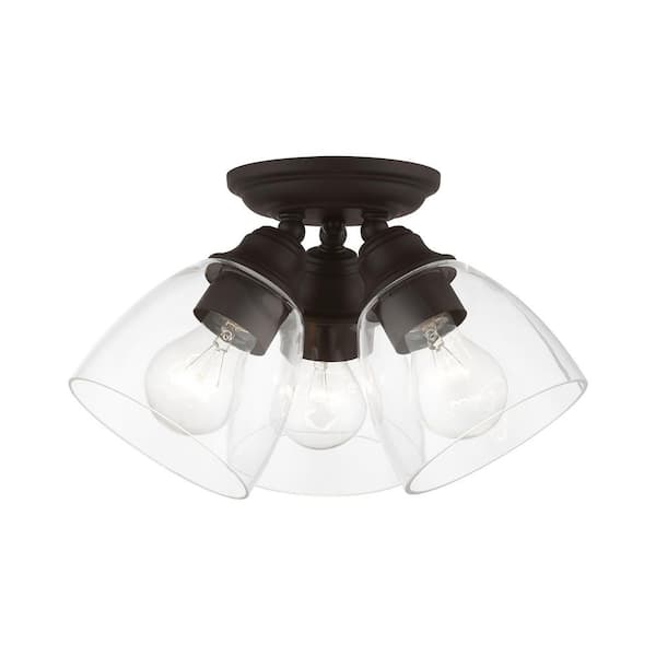 AVIANCE LIGHTING Grandview 14.25 in. 3-Light Bronze Semi Flush Mount with Clear Glass