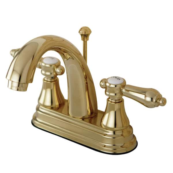 Kingston Brass Traditional 4 in. Centerset 2-Handle Bathroom Faucet in Polished Brass