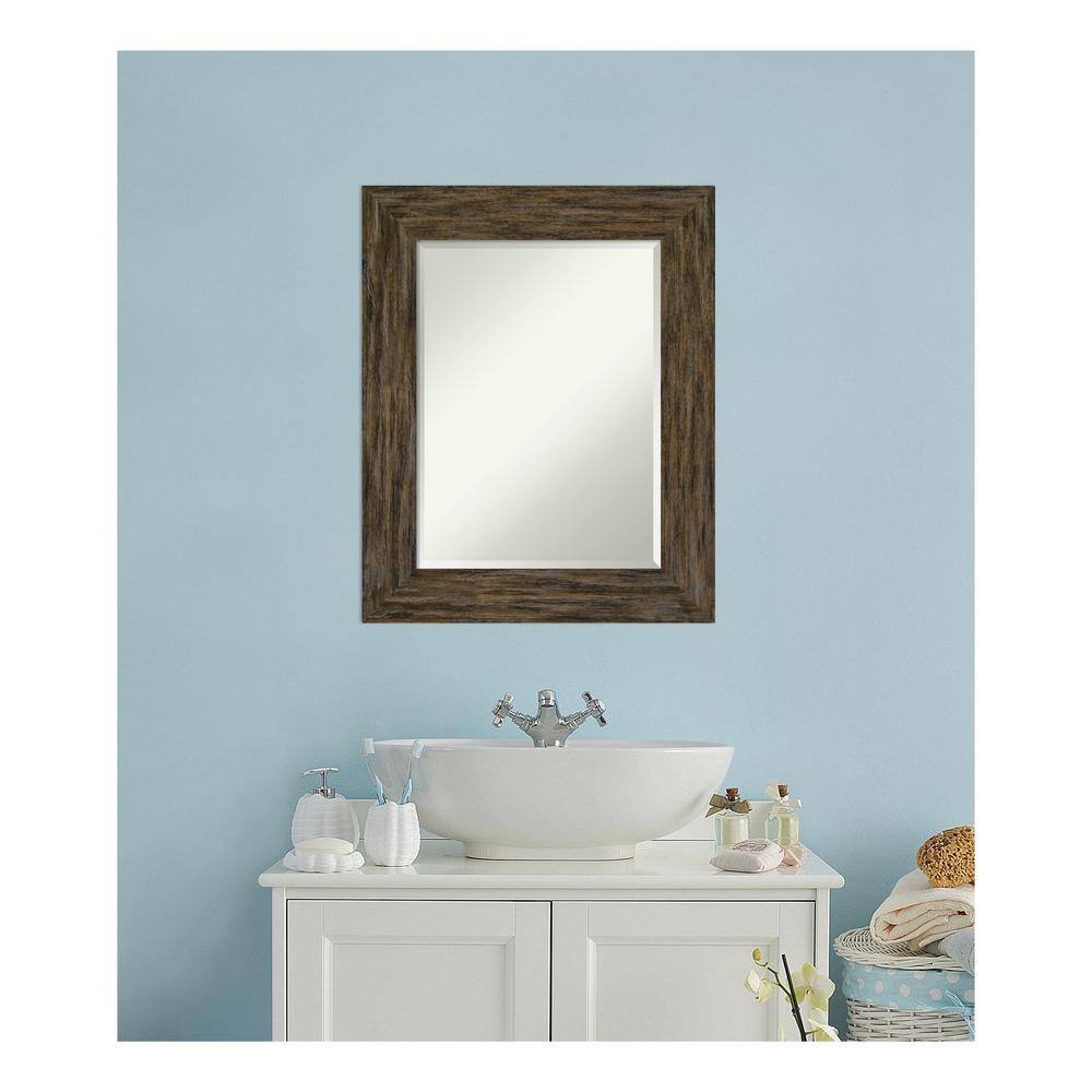 Fencepost Brown 31" x 25" Beveled Wood Framed Wall Mirror