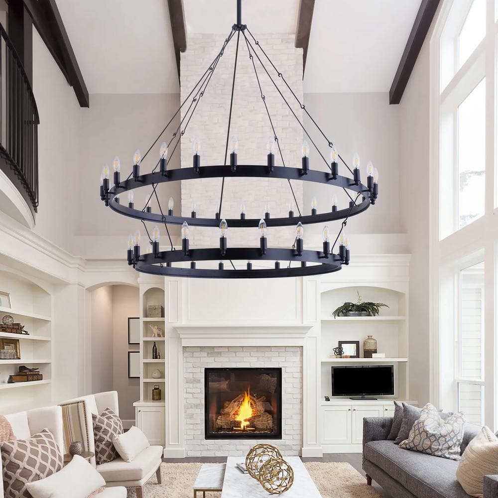 Aiwen 48-Light Black Metal Industrial Candle Chandelier