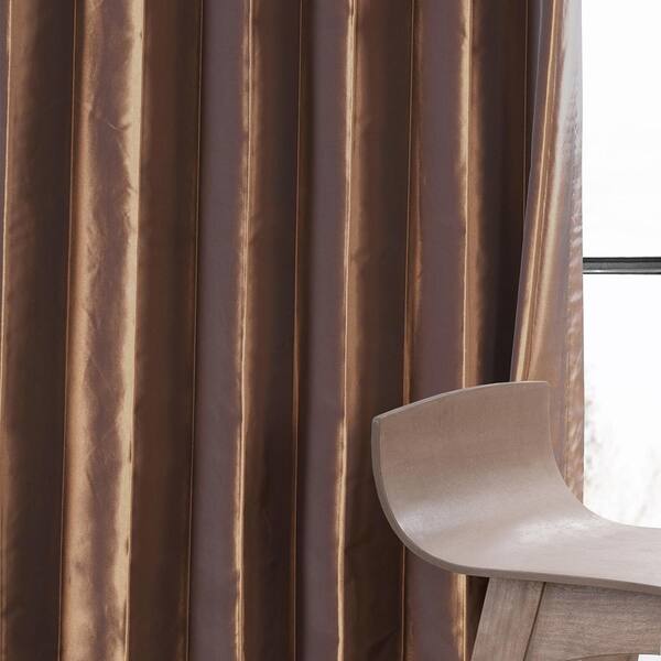 Exclusive Fabrics Furnishings Copper, Copper Brown Faux Silk Taffeta Curtain Panel White 3