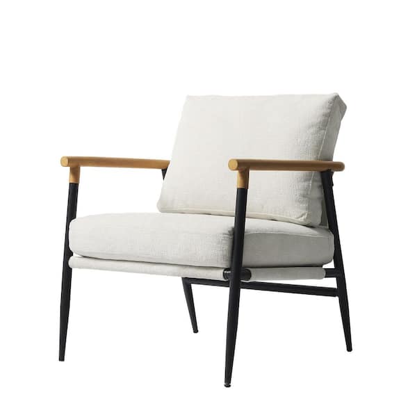 Mid-Century Modern Beige Cotton Fabric Upholstery Arm Chair with Metal Legs(Set of 1)