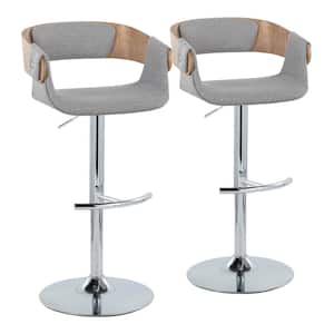 Elisa 32 in. Grey Fabric, White Washed Wood and Chrome Metal Adjustable Bar Stool (Set of 2)