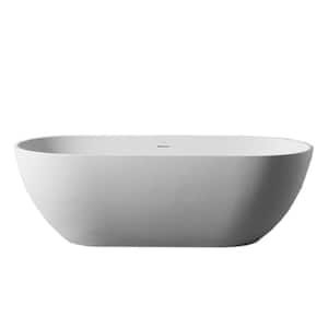 59 in. x 30 in. Solid Surface Soaking Freestanding Bathtub with Center Drain in White