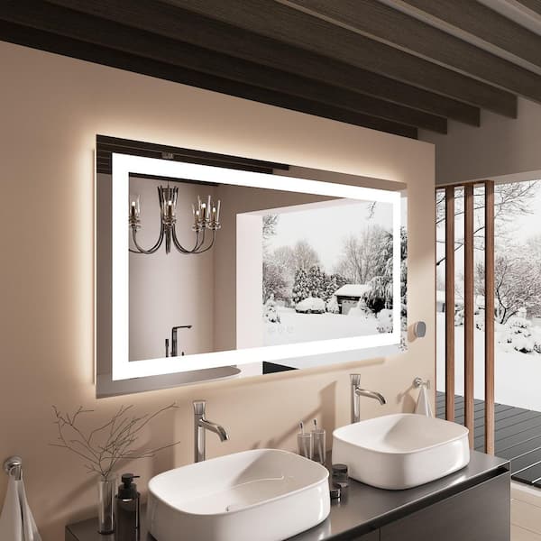 55 in. W x 30 in. H Rectangular Frameless LED Wall Mounted Bathroom Vanity Mirror