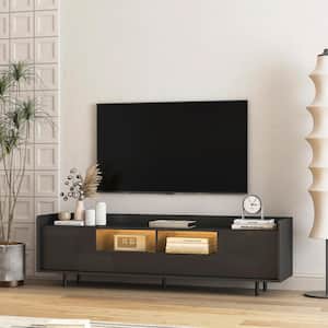 65 in. Modern Black Remote Control TV Stand Entertainment Center Console with 16 Colors LED Lights for TVs Up to 70 in.