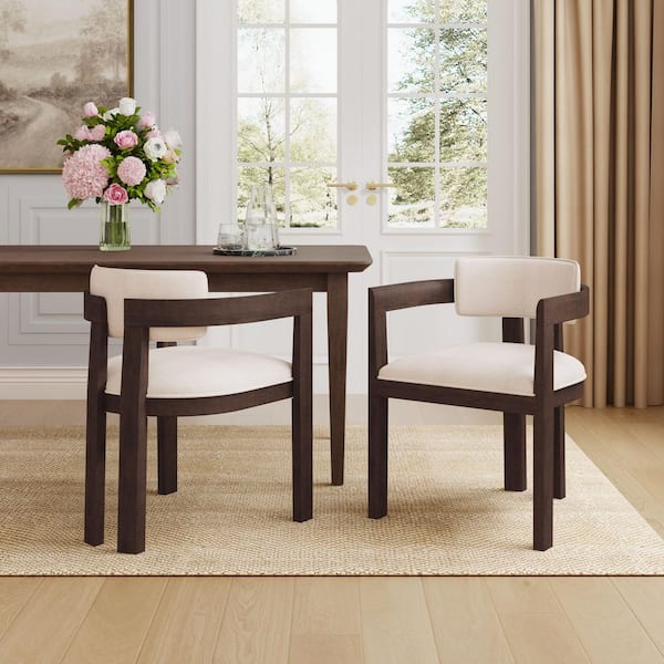 Rovelle Modern Upholstered Dining Chairs, Solid Wood, Beige Plus Walnut, (Set of 2)