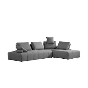 83 in. Armless 1-Piece Polyester Fabric L Shaped Sectional Sofa in Gray with Adjustable back