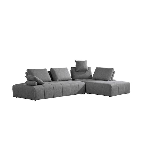 Benjara 83 in. Armless 1-Piece Polyester Fabric L Shaped Sectional Sofa in Gray with Adjustable back