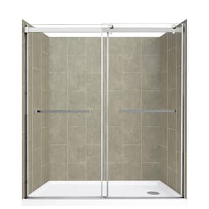 Lagoon Double Roller 60 in L x 32 in W x 78 in H Right Drain Alcove Shower Stall Kit in Shale and Silver Hardware