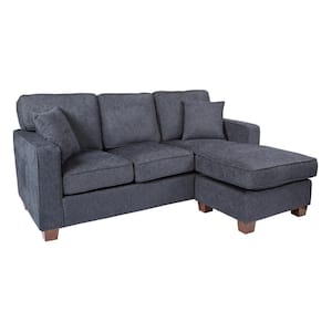 Russell 74 in. Square Arm 2-Piece Polyester L-Shaped Sectional Sofa in Navy with Chaise