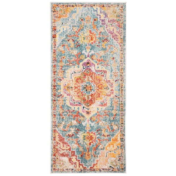 Crystal Orange/Teal 2 ft. x 5 ft. Distressed Border Area Rug