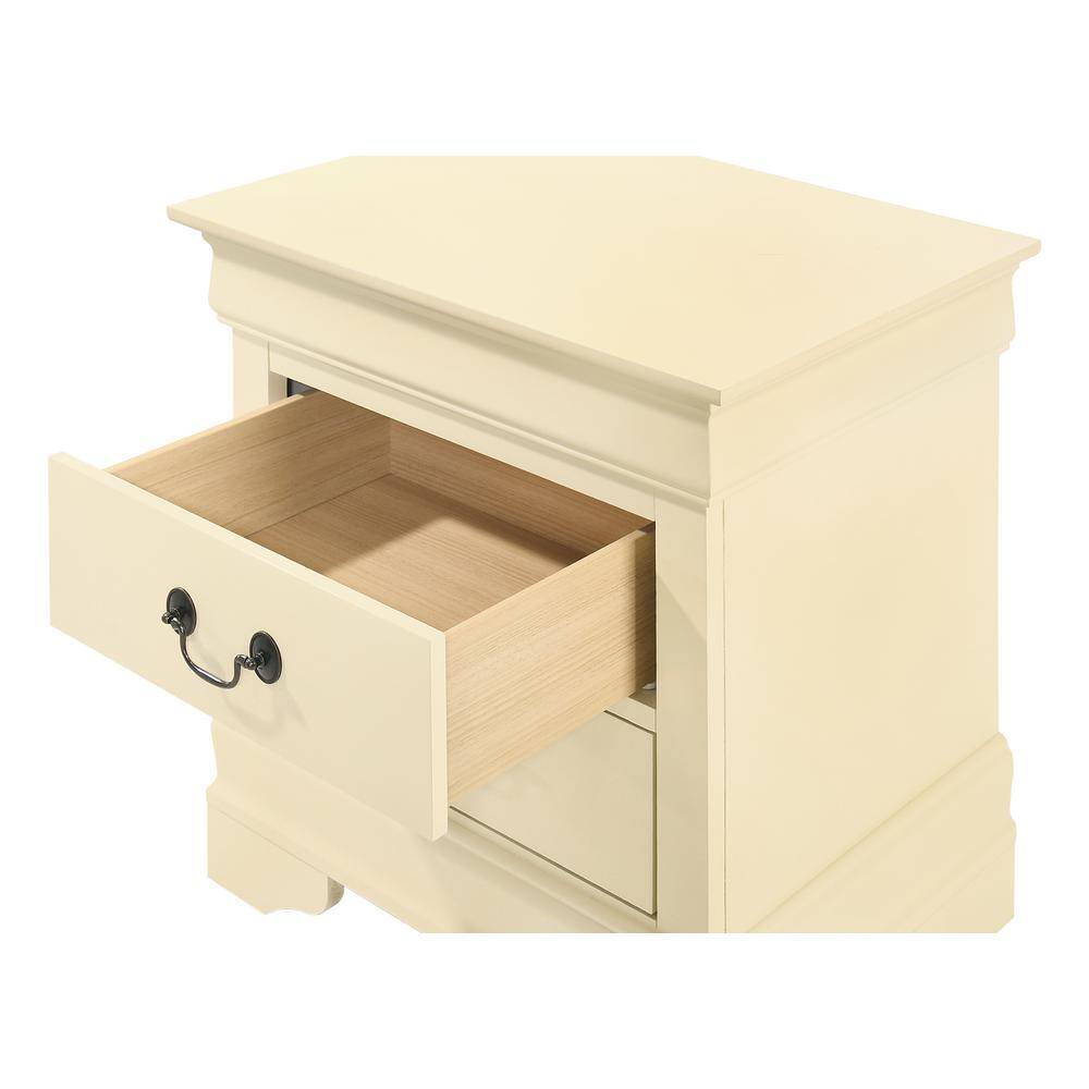 Beige Louis Philippe 2-Drawer Wooden Nightstand