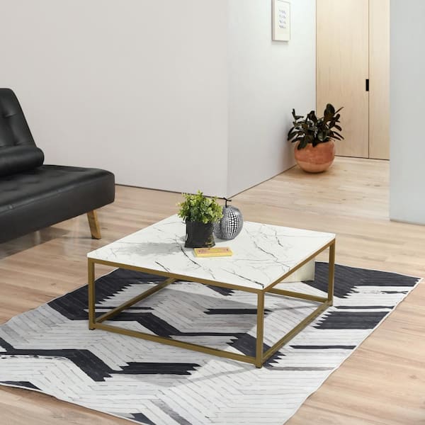 Homy Casa Adria 31.5 in. White Marble Square Manufactured Wood Coffee Table