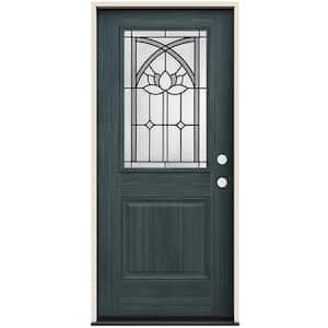 36 in. x 80 in. Left-Hand/Inswing 1/2 Lite Ardsley Decorative Glass Denim Steel Prehung Front Door