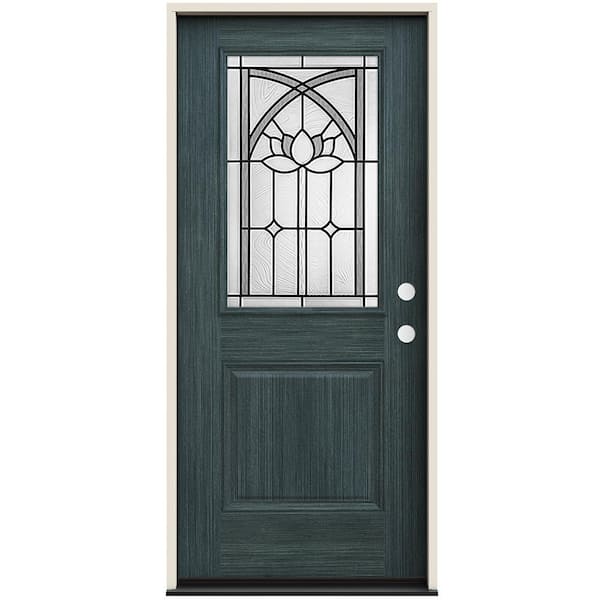 JELD-WEN 36 in. x 80 in. Left-Hand/Inswing 1/2 Lite Ardsley Decorative Glass Denim Steel Prehung Front Door
