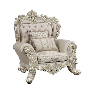 Danae Fabric, Champagne and Gold Finish Leather Arm Chair Set of 1