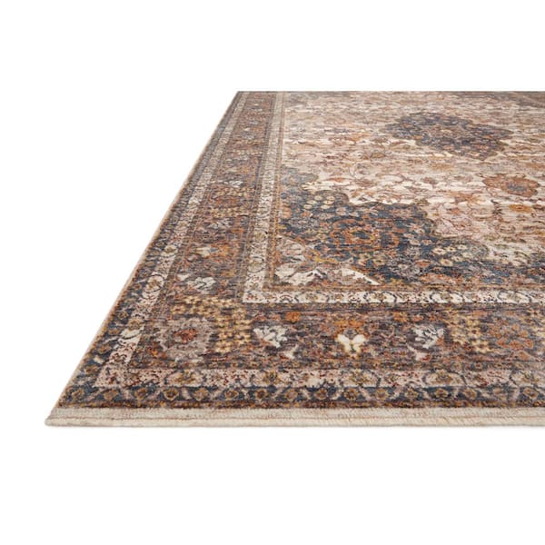 Lourdes Natural/Ocean 2 ft. 8 in. x 2 ft. 8 in. Round Distressed Oriental Area Rug
