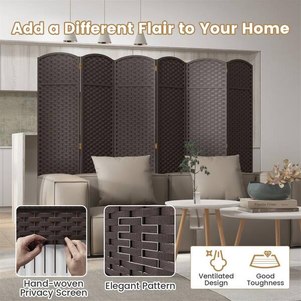 Gymax 6-Panel Folding Room Divider Privacy Screen w/Hand-Woven