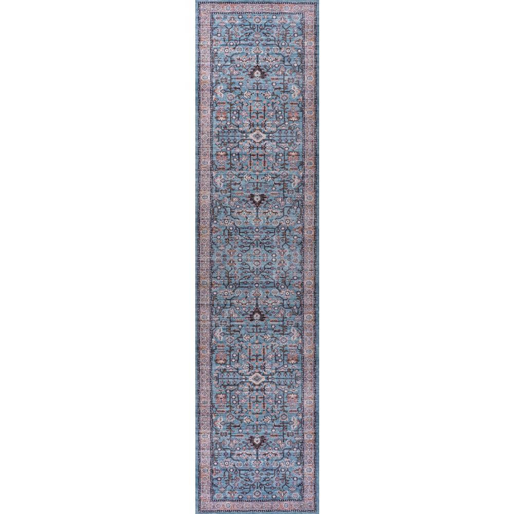 Kemer Persian-Inspired Washable Blue/Red/Brown Runner Rug 2' X 8'