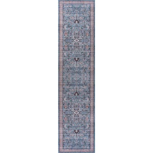 Kemer All-Over Persian Machine-Washable Blue/Red/Brown 2 ft. x 8 ft. Runner Rug