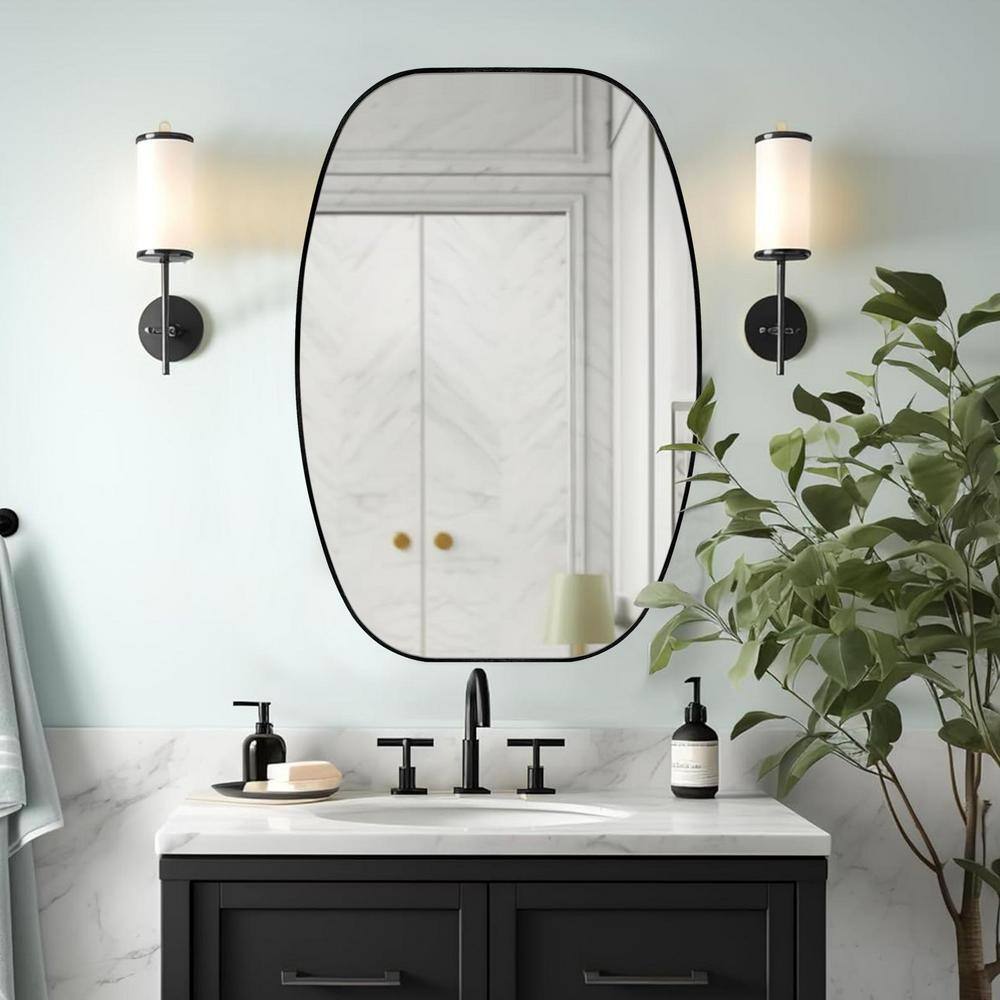 20x30 Inch Black Oval Metal Framed Decorative Mirror