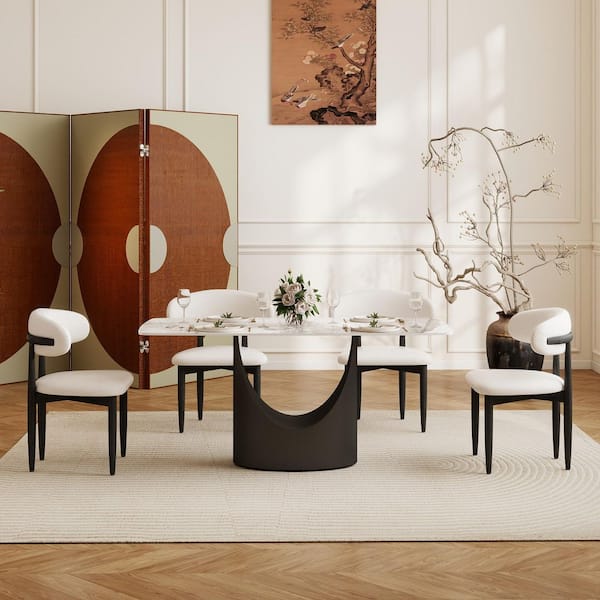 63 in. Pandora Round Edge Sintered Stone Tabletop with Pedestal Dining Table with Black Base (Seats 6)