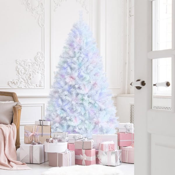 Costway 7 ft. White Iridescent Tinsel Artificial Christmas Tree